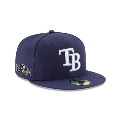 Blue Tampa Bay Rays Hat - New Era MLB Postseason Side Patch 59FIFTY Fitted Caps USA7480256